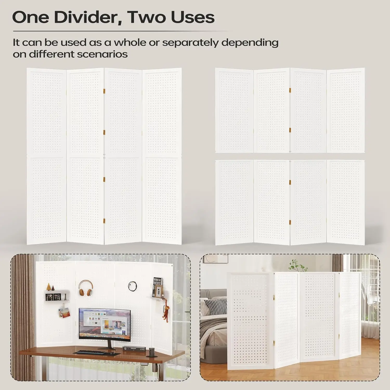 4 لوحة مقسم الغرف 5.6 قدم Pegboard عرض للطي الخشب شاشة الخصوصية Pegboard حامل منظم للمجوهرات ، شعبية جديدة