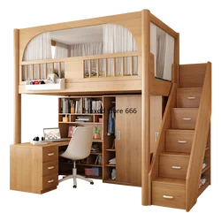 Children's desk integrated high and low bed with wardrobe small apartment