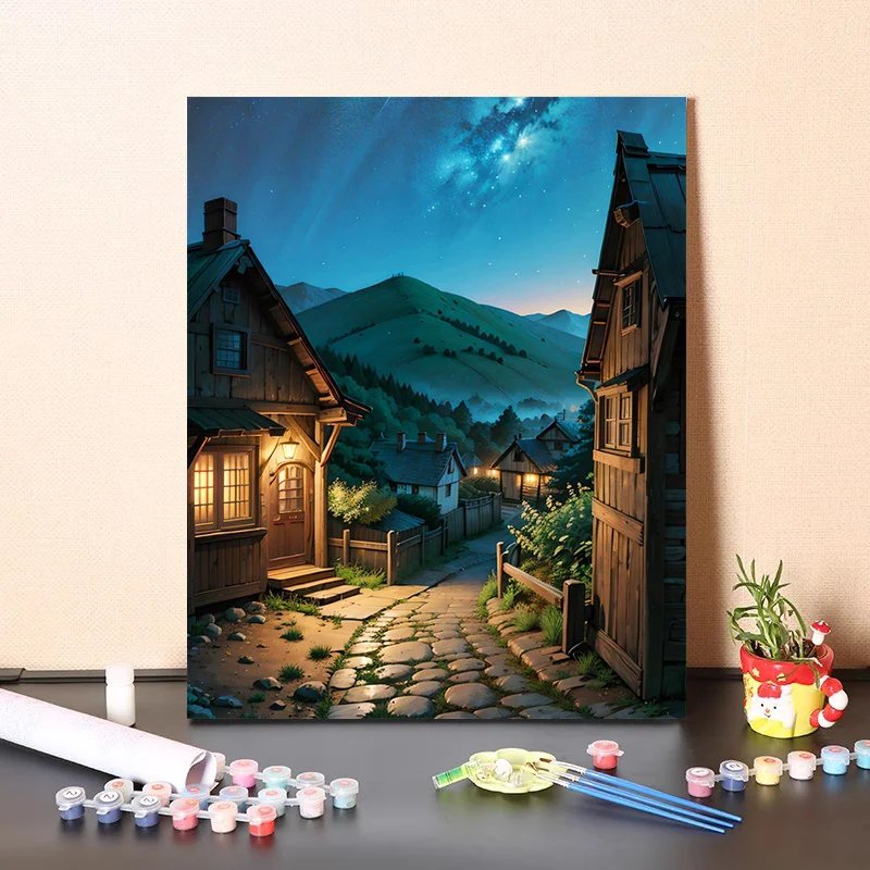 RUOPOTY-pintura por números para adultos, Kits de paisaje de cabina nocturna, artesanías, lienzo para regalo Diy con marco