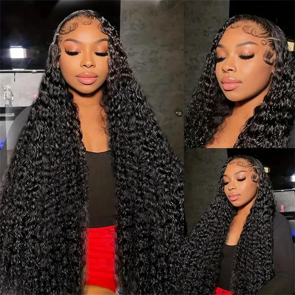 

Deep Wave Curly Natural Color 1B 13x4 Inch HD Trasparent 200% Density Lace Front Wigs Human Hair For Women