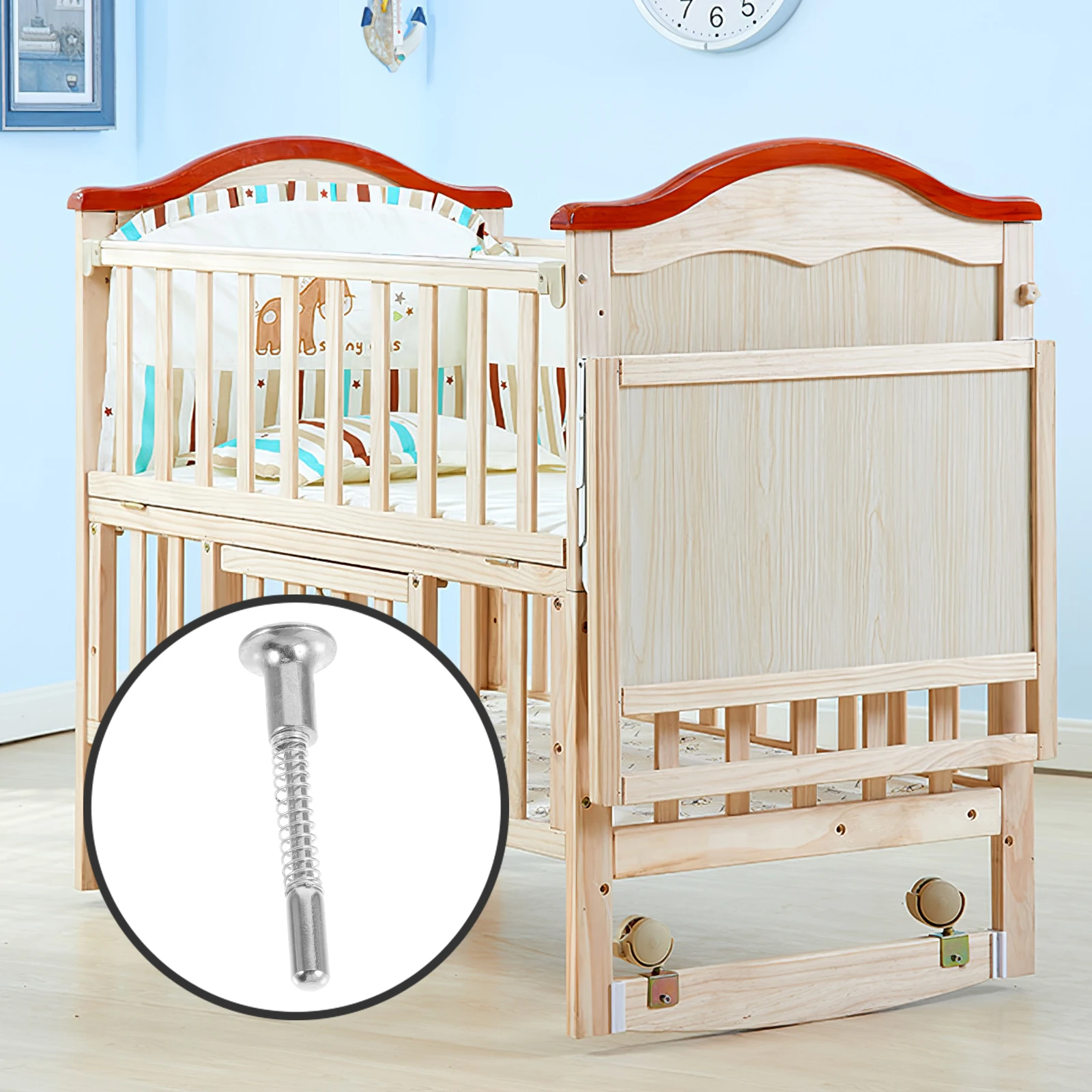 

4pcs Spring Loaded Plunger Durable Latch Baby Crib Locking Pin Bed Fastening Fittings Furniture Cabinet Latch Window Screen Pin