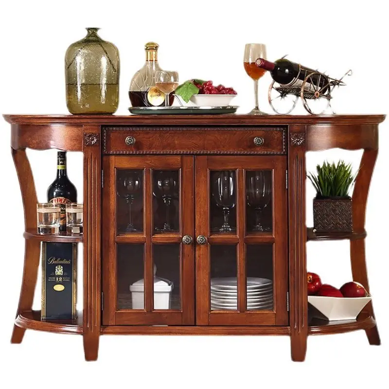 

American solid wood dining side cabinet, modern simple tea cabinet, European living room fully equipped wine cabinet