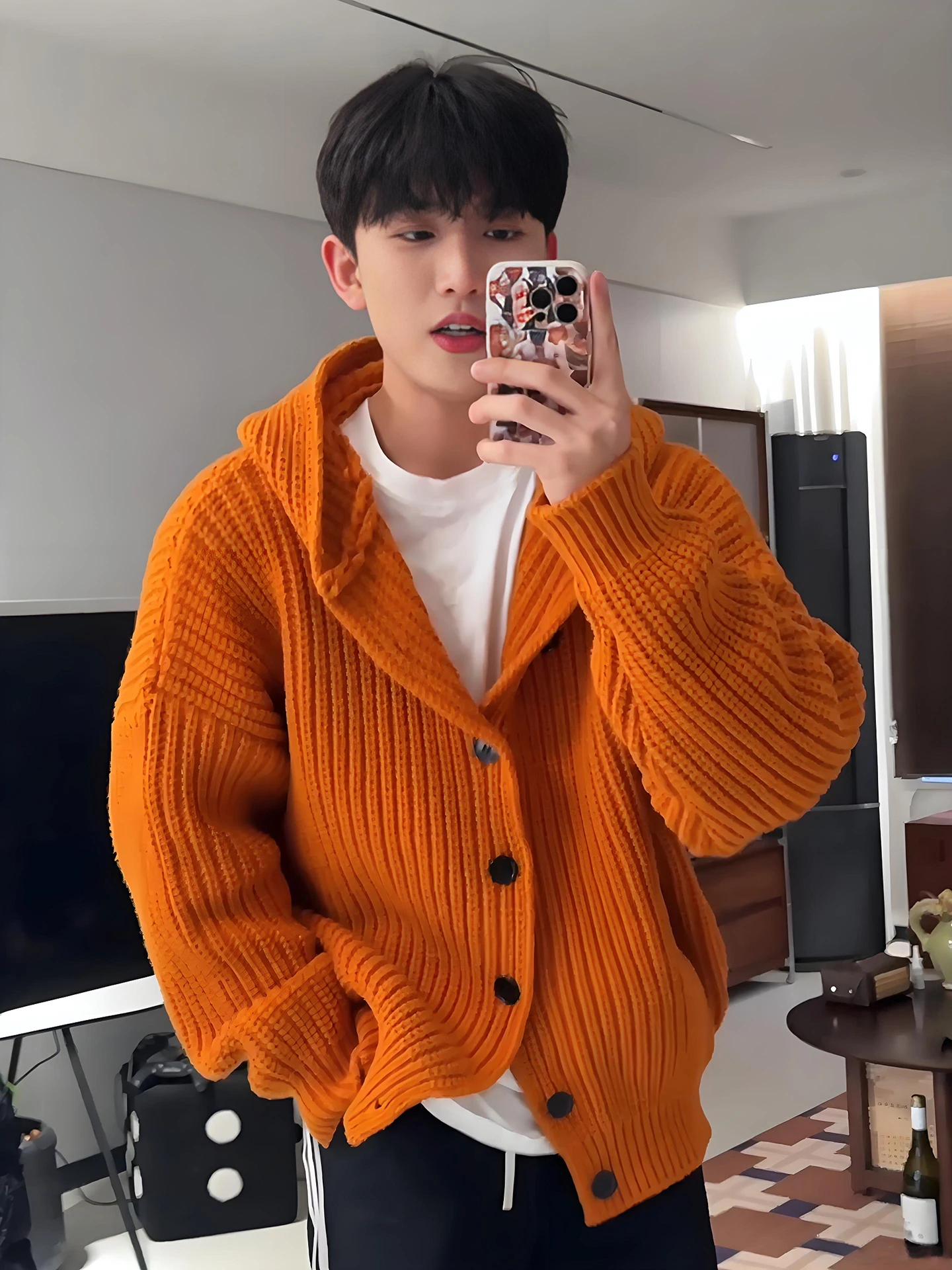 

Мужской зимний модный кардиган American Lazy Orange Cisas с капюшоном, вязаный, с эффектом высококачественного материала, на тонкой вязке