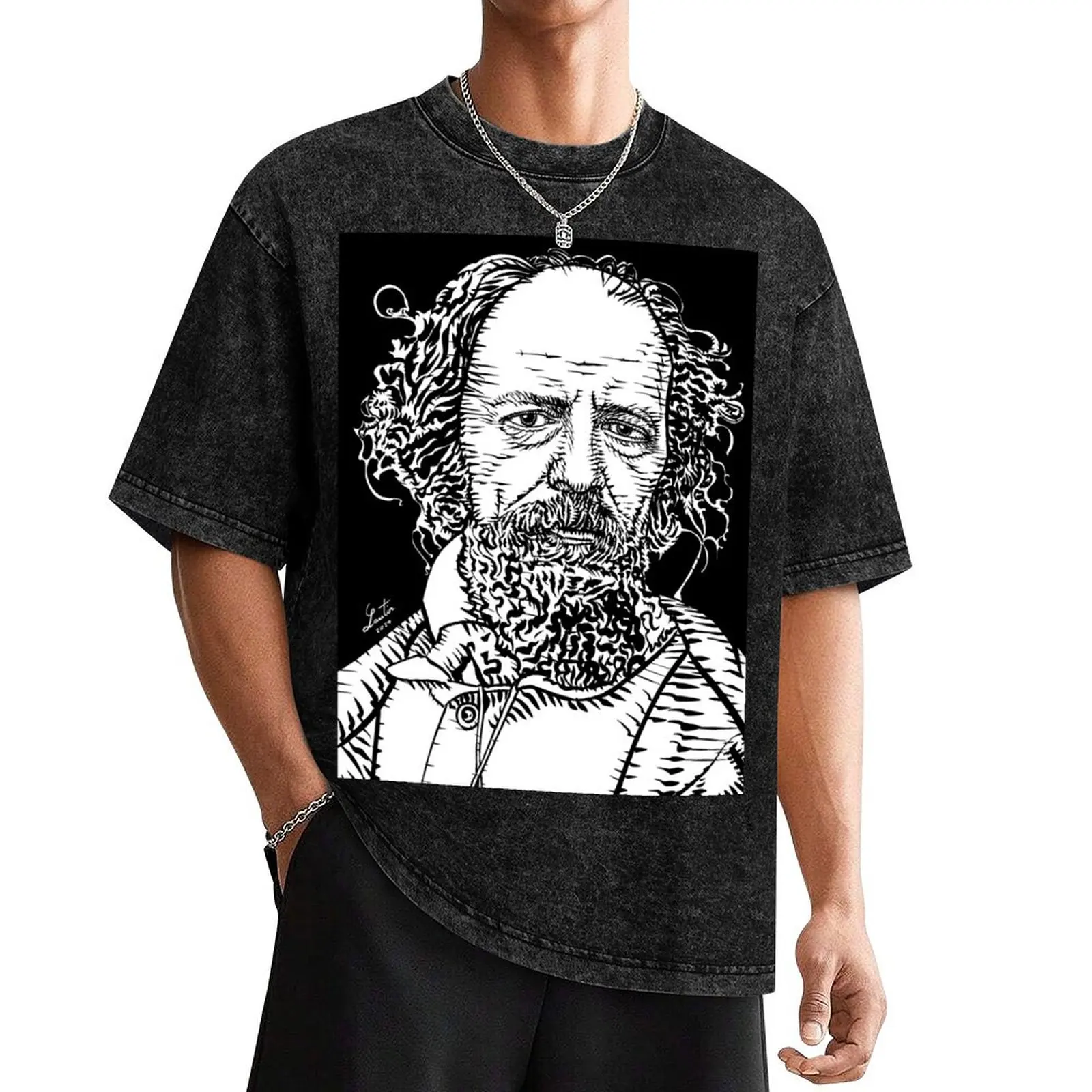 ALFRED,LORD TENNYSON ink portrait T-Shirt Funny t-shirts Clothing croswit shirt man korean fashion mens t shirts casual stylish