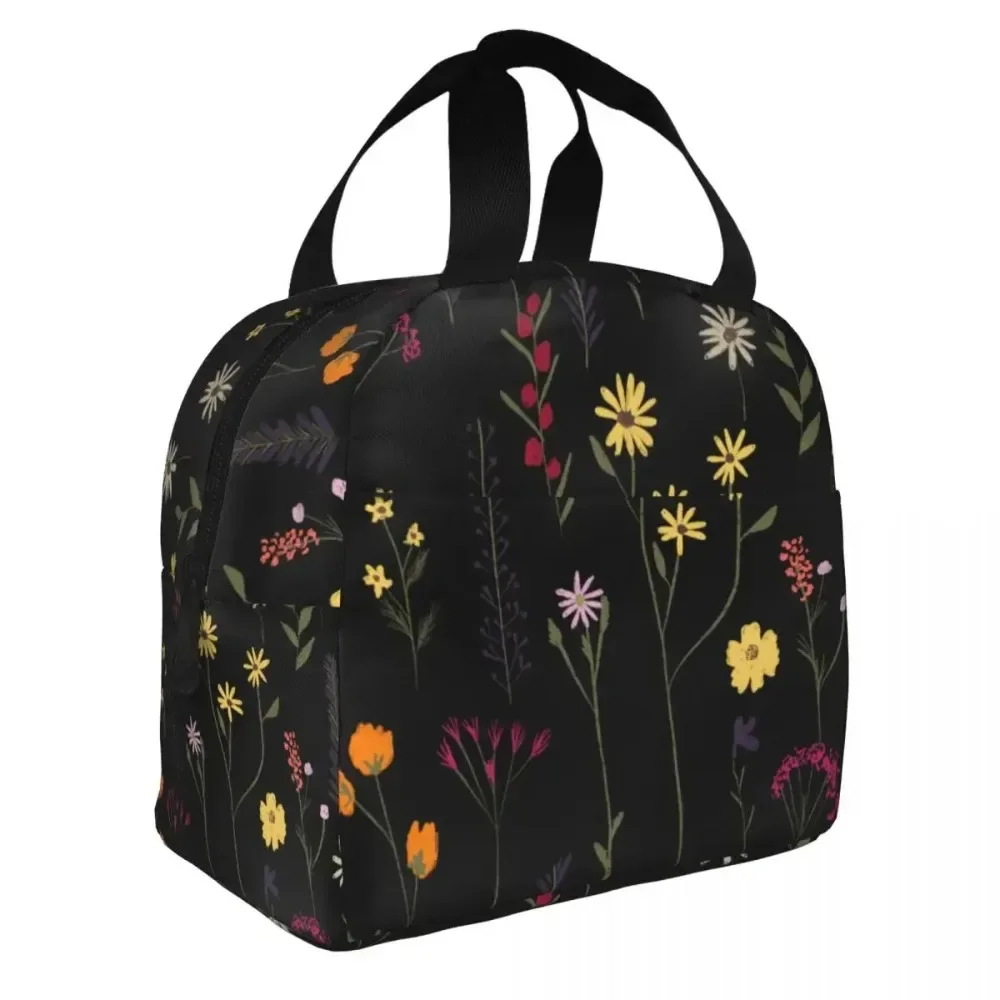 Lunch Bags for Women Kids Pretty Flowers Floral Insulated Cooler Bag Portable Picnic Work Canvas Lunch Box Food Storage Bags