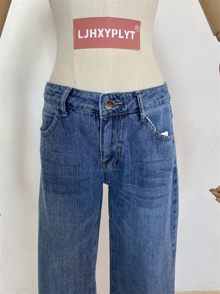 Pantalones vaqueros finos acampanados con estampado de bambú para mujer, pantalones vaqueros holgados de otoño, pantalones holgados Retro con parte inferior acampanada de cintura alta para mujer