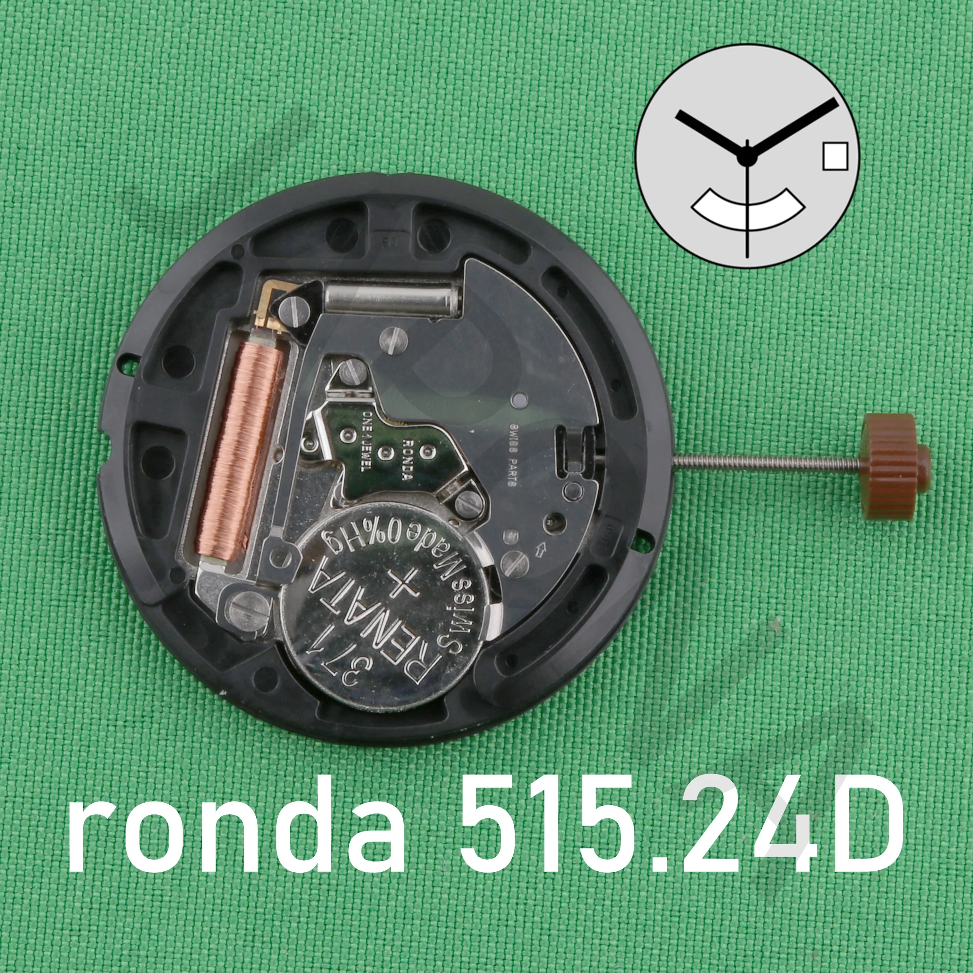 randa 515.24 movement Swiss normtech 3 hands quartz movement with date,24 hours by disc - GMT function ronda 515