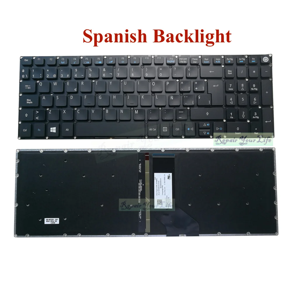 

Spanish Brazilian PT BR Backlit Keyboard for Acer Aspire ES1-572 523 533 ES1-524 A315-41 A315-53 A315-51 A315-31 A315-21 New