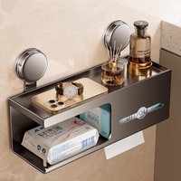 Suction Cup Toilet Paper Holder No Drill Wall Mount Tissue Holder with Phone Shelf Tissue Rack Toilet Paper Box Storage
