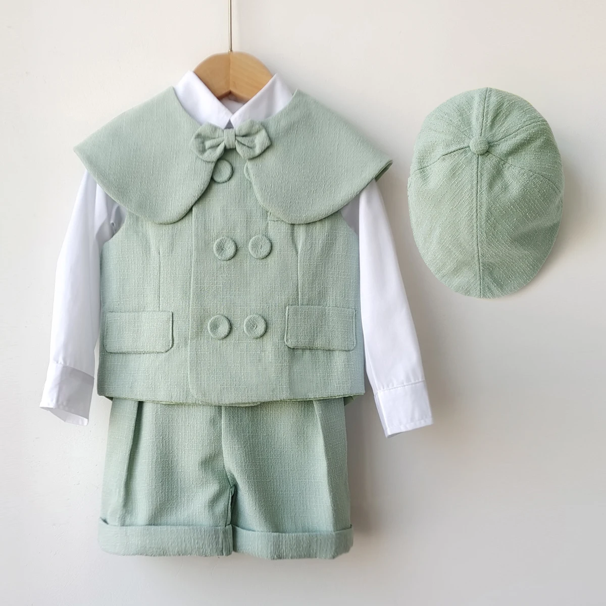 Baby Photography Clothes Set Children's  Baby Boy Girl Gentleman Suit Green Festival Birthday Party Shawl+vest+short strap