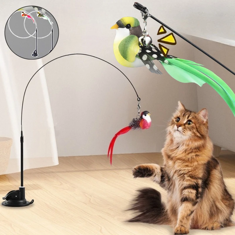 Lustige Simulation Vogel Interaktive Katze Feder Spielzeug Katze Teaser Stick mit Glocke Kätzchen Spielzeug mit Super Saugnapf Katze Zubehör