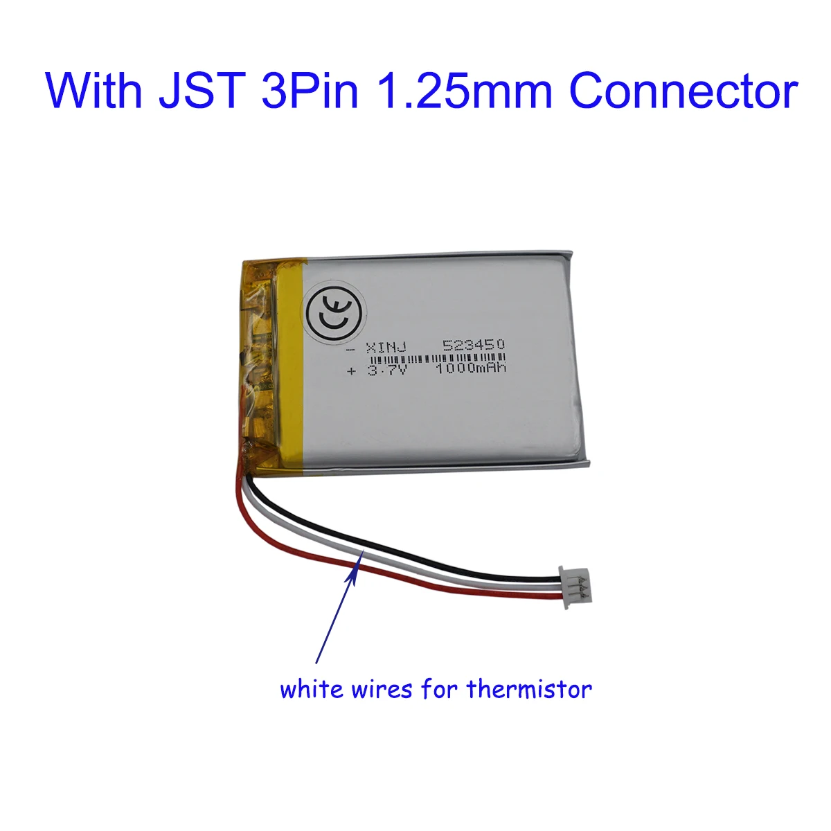 

3.7V 1000mAh 3 Wires Thermistor Polymer LiPo Li Battery 523450 JST 3Pin 1.25mm Connector For Car Camera MID Bluetooth Device