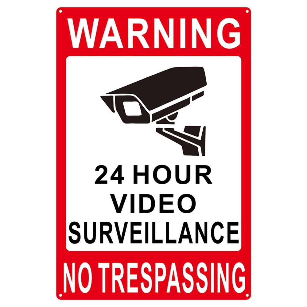 24 hour video surveillance no trespassing safety camera signs for home, lane alarms, and closed-circuit television