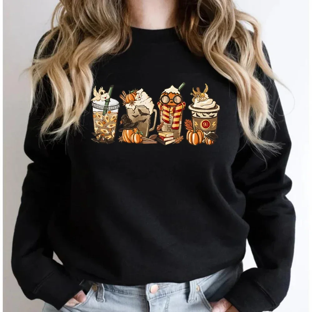 Halloween Horror Coffee Sweatshirt HP Wizard Fall Coffee Sweater Pumpkin Spice Sweatshirts Women Hoodie Coffee Lover Pullovers