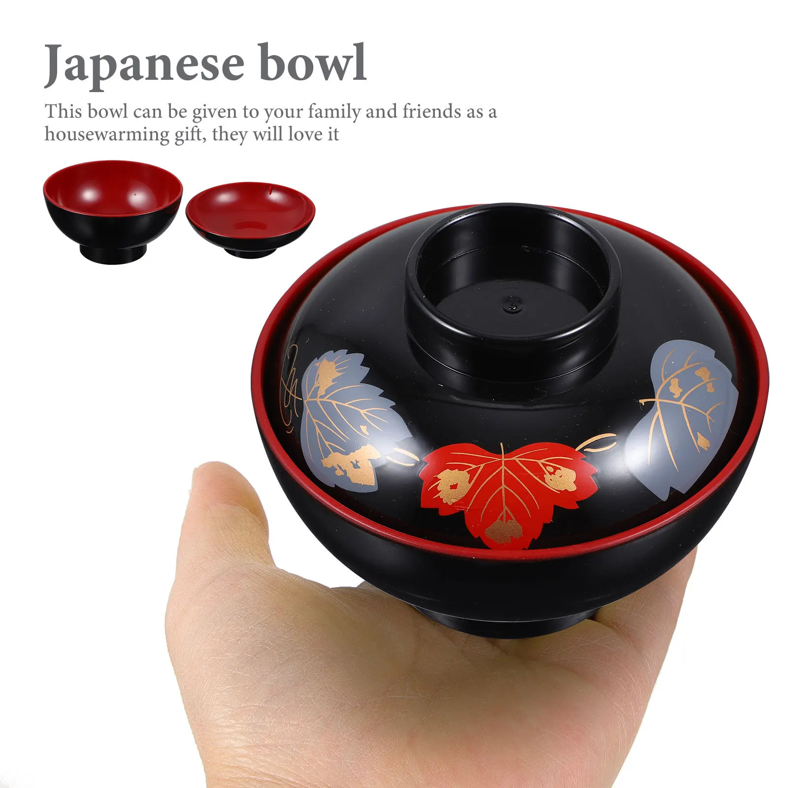 

Traditional Japanese Lidded Soup Bowl 2-Color Maple Leaf Design Multi-Function Rice Bowl for Ramen Noodles Snacks Household