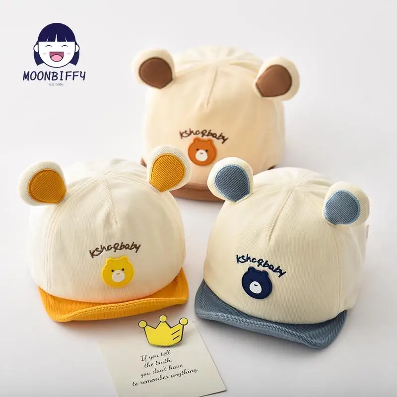 Boné de beisebol infantil, urso bonito, viseiras de sol ao ar livre, chapéu de criança repicado, algodão, gorro infantil, 6-18m