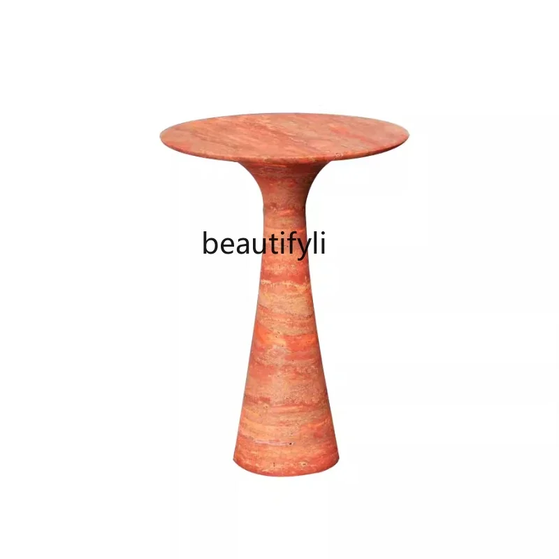 

Nordic designer light luxury travertine edge table living room sofa marble high-end art small coffee table
