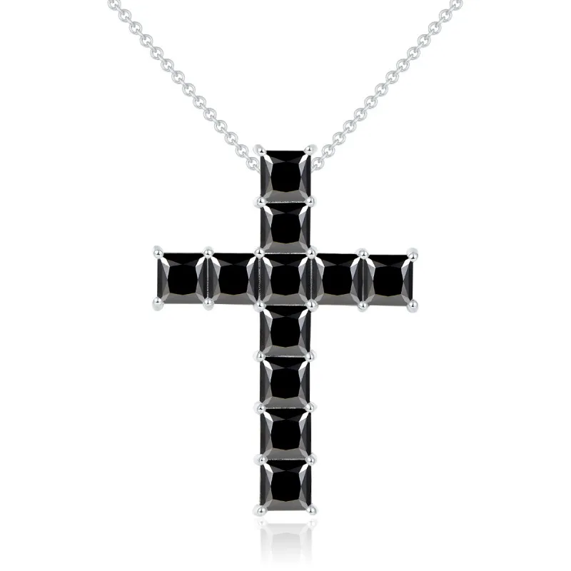 Follow Cloud 5.5mm Total 11.0ct Cross Pendant Black Moissanite Necklace for Women Sterling Silver 925 Sparking Diamond with GRA