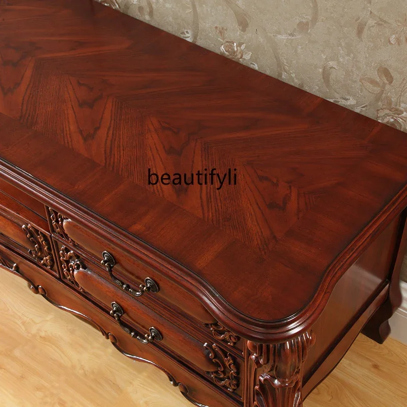 

American all-solid wood TV cabinet 2 meters 2.2 meters 2.4 meters European luxury carved living room TV cabinet