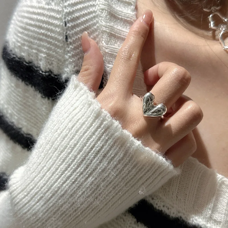 

Корейское глянцевое кольцо в форме сердца из стерлингового серебра 925 пробы INS, модные серебряные ювелирные изделия, оптовая продажа