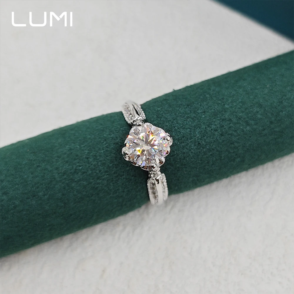 خاتم فضة استرليني 925 منقوش بالزهور 1CT D-Color مويسانيتي - أشرطة عزر مصنوعة يدويًا على شكل حرفي عتيق مع ألماس مطلي بالمختبر