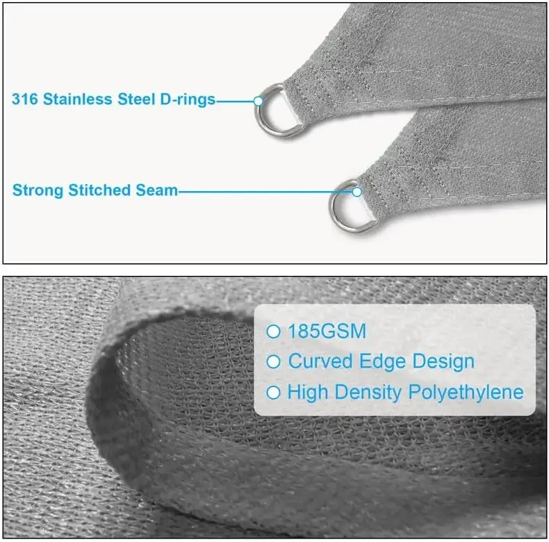 Shade Sails สีเทาอ่อน, โค้งกลางแจ้ง Patio Shade Canopy หลังคาระบายอากาศ 95% UV Block