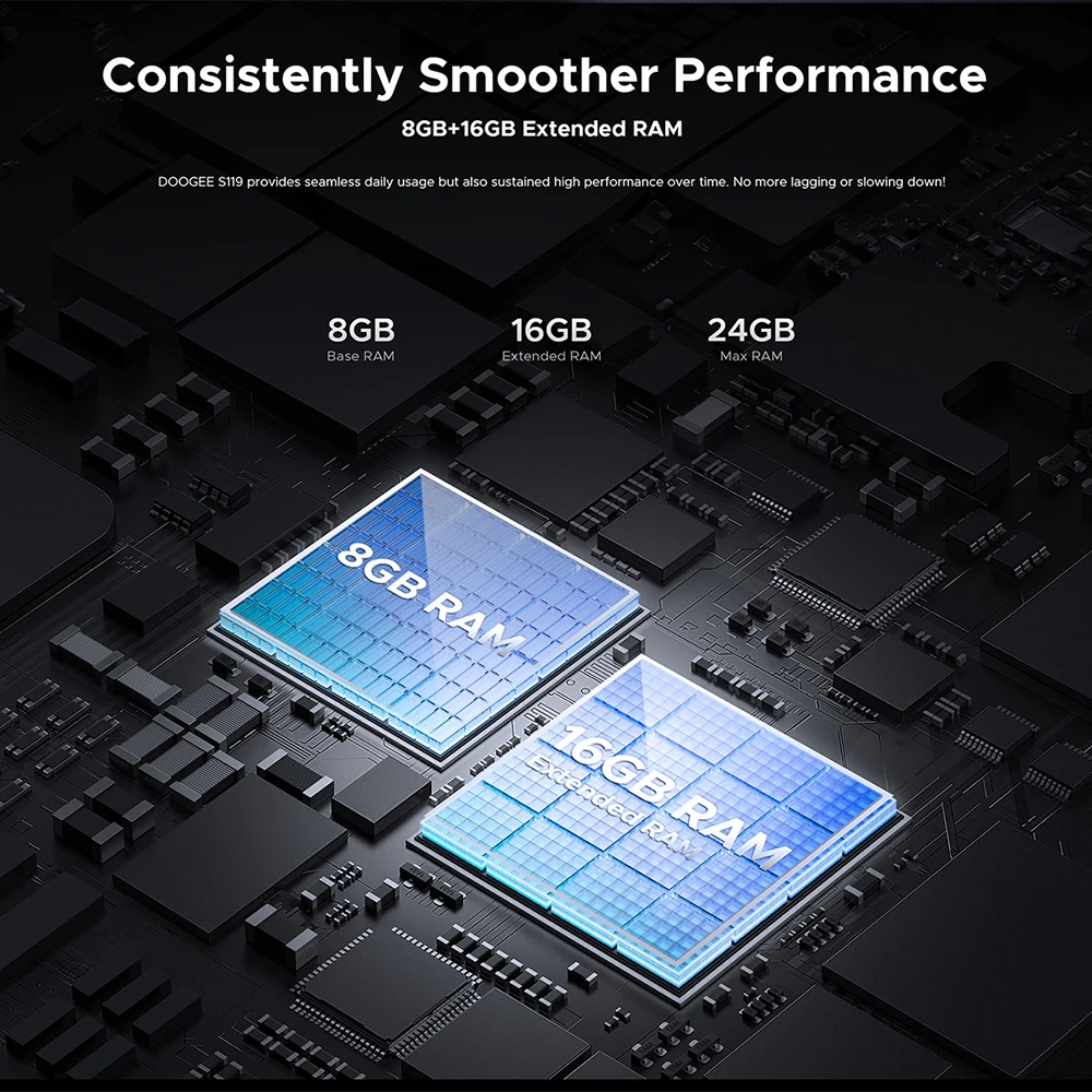 Global Version DOOGEE S119 Rugged Phone 6.72" FHD+ IPS Screen 8GB+512GB 100MP AI Main Camera 10200mAh Battery 33W Android 14 NFC