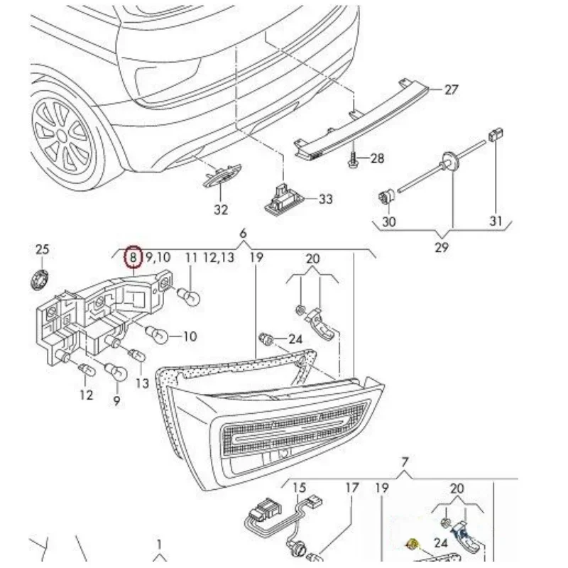 Auto Rear Tail Light Cluster Bulb Holder Support For AUDI A1 2011 2012 2013 2014 2015 2016 8X0945257A 8X0945258A 6Q0937702