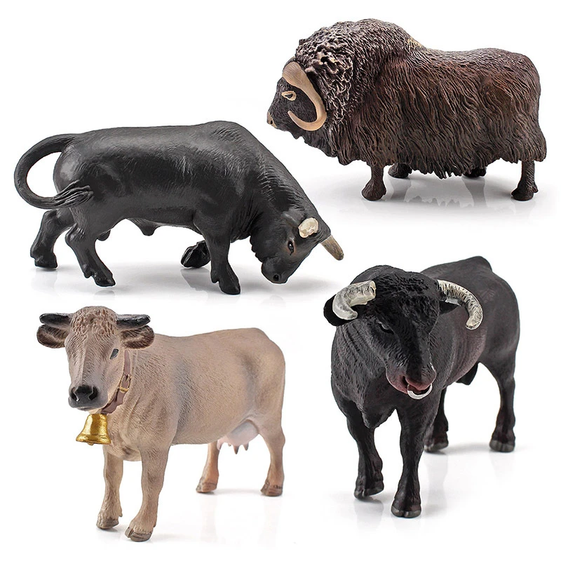 Figurines d'action en PVC pour enfants, 4 modèles, simulation d'animaux de ferme mignons, vache, bétail, taureau, modèle, leone nition dos, jouets mignons, cadeau d'anniversaire