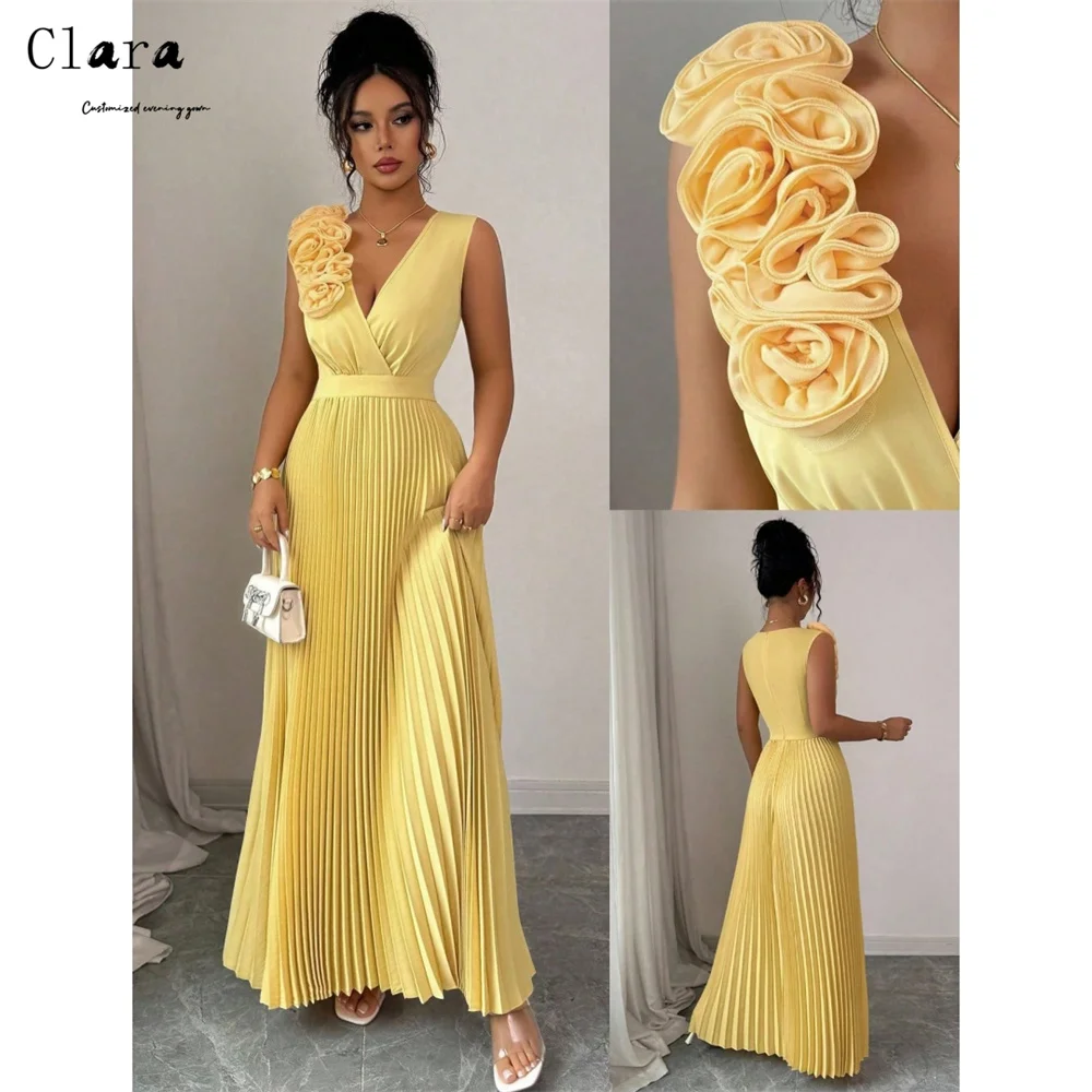 

Clara Custom Yellow A-line V-neck Sleeveless Elegant Dresses for Women Long Party Dresses Woman Chic Wedding Evening Dress Prom