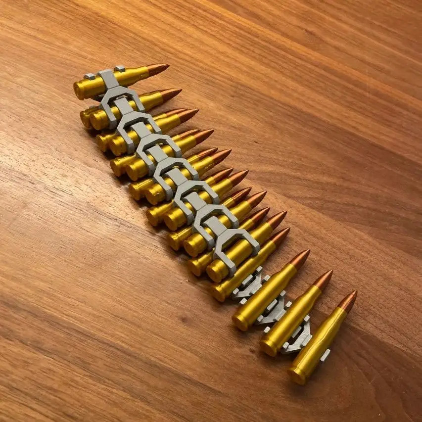 

3D Printed 7.62mm Ammo Bullet Chain Model NATO Caliber .308 Ammo Assembly Toy Collectible Model for Military Fans