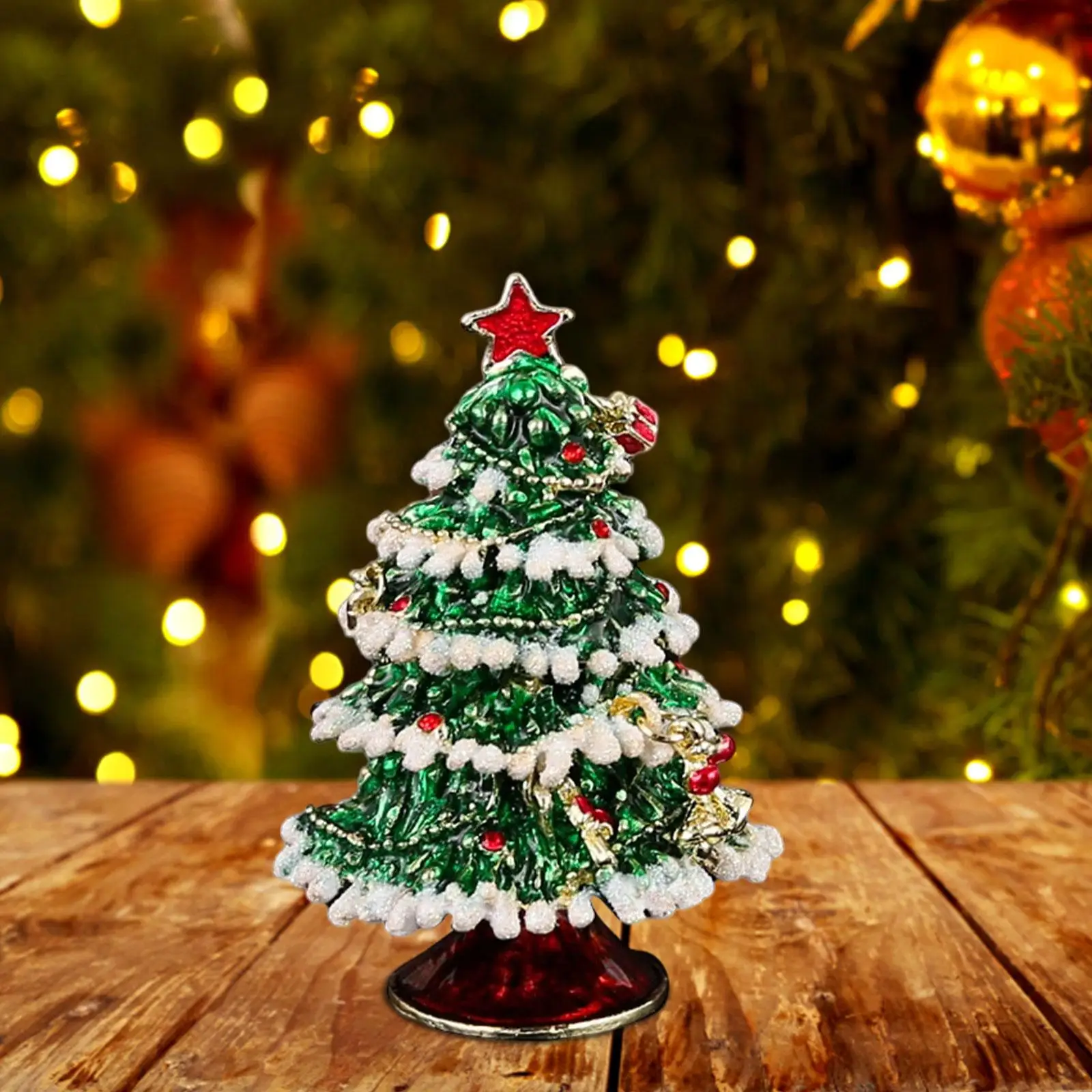 

Christmas Tree Jewelry Box Holder Sculpture Enameled Organize Trinket Storage Case for Party Favors Centerpiece Tabletop Home