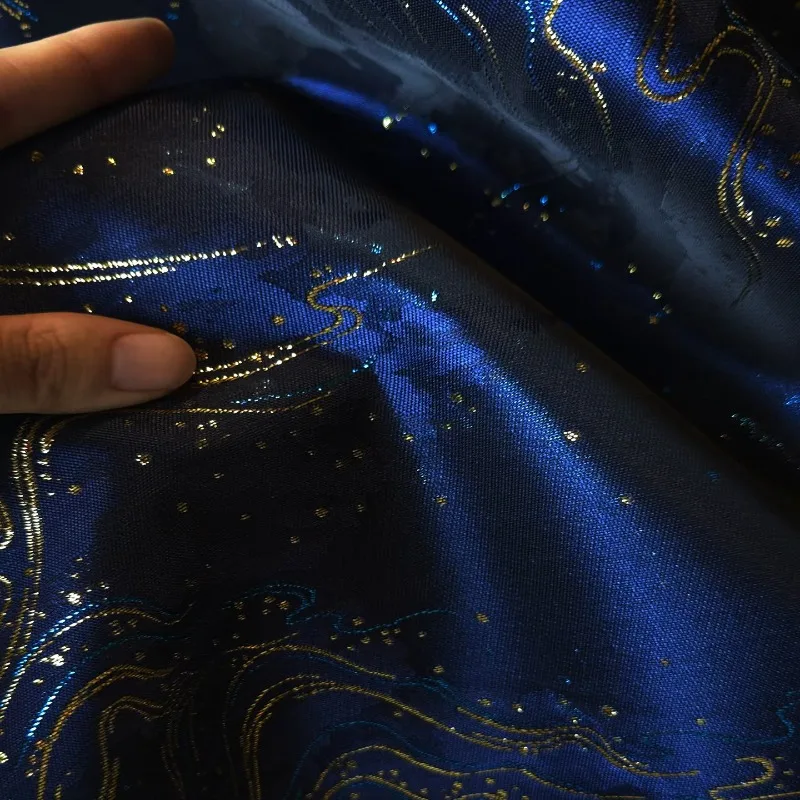 Dark/Blue Gold Thread Jacquard Fabric Horse-Face Skirt Dress for DIY Sewing Designer Cloth Background Decoration Material