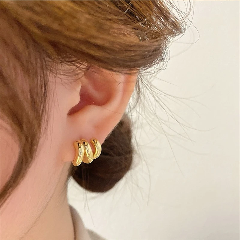Korean Version French Semi Circle Earrings for Women Gold Color Retro Fashion Minimalist Ins Artistic Creative Small Stud Earrin