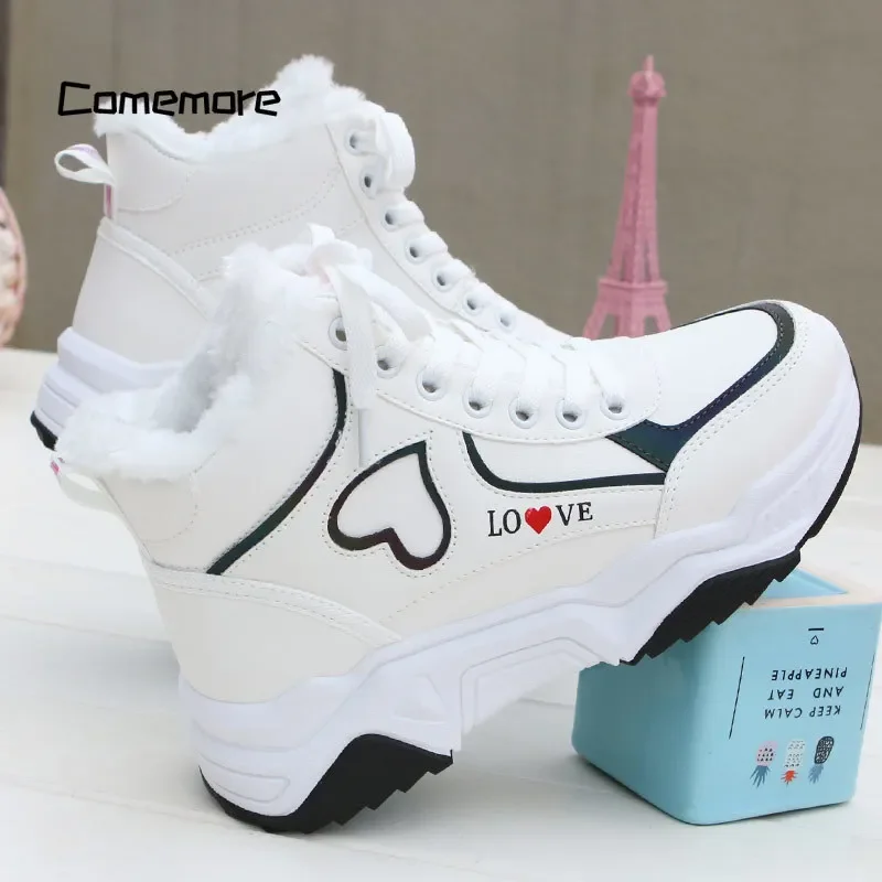 

Comemore Female Platform Sport Shoes Winter Women High Top Sneakers Zapatillas Mujer 2023 Woman Plush Warm Casual Sport Sneakers