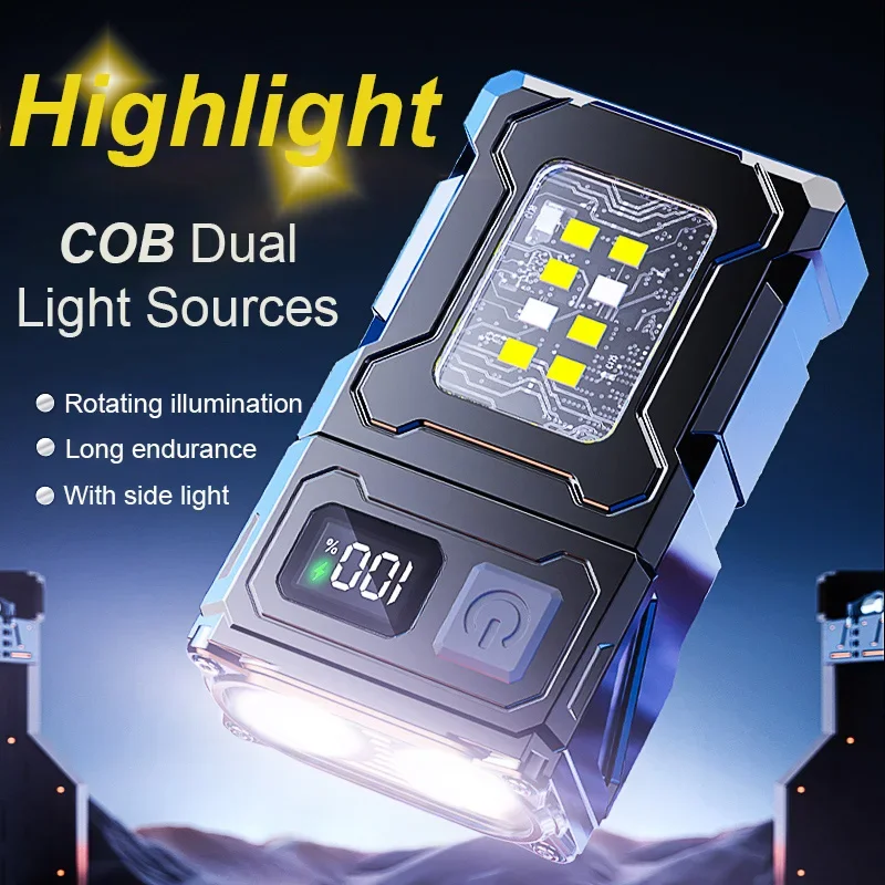 

2025 New Multifunctional COB LED Flashlight Adjustable Angle Portable Keychain Light Magnetic Outdoor Camping Torch Warning Lamp