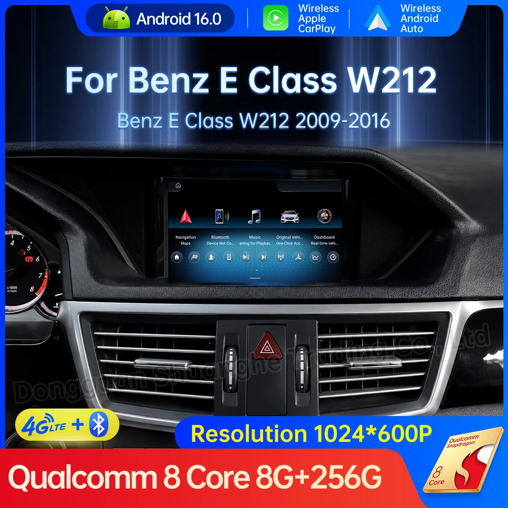 Android 16 For Benz E Class W212 2010 - 2016 Wireless Auto Carplay Video Radio Player GPS Navigation QLED Touch Screen 4G Wifi