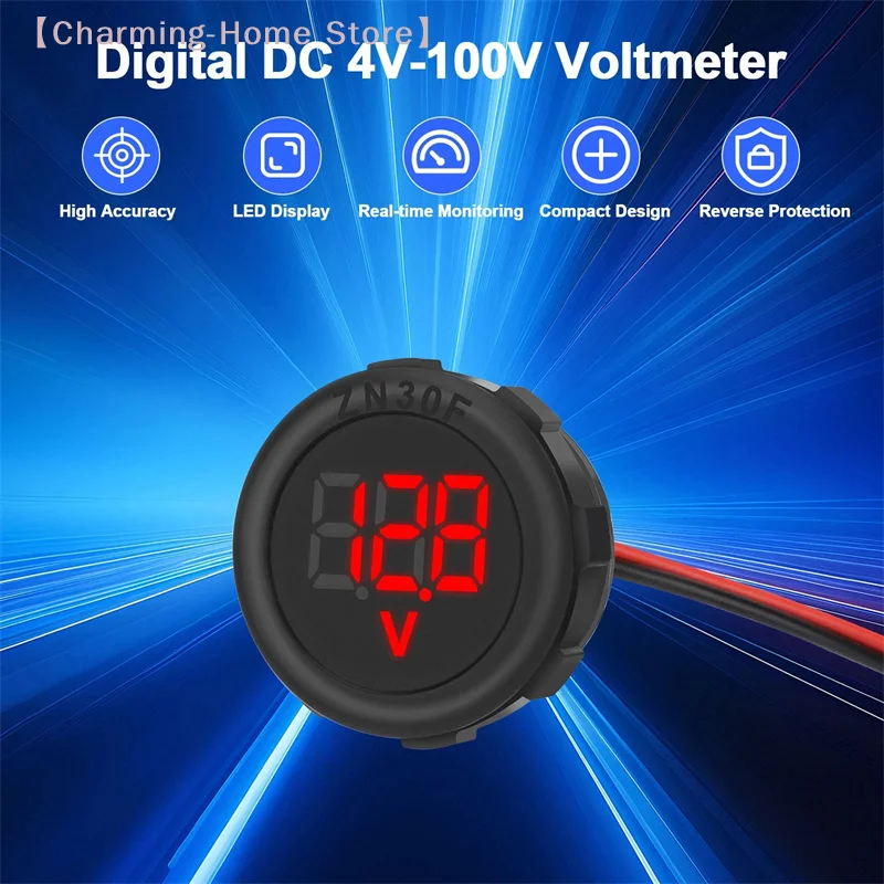 【M】DC 4-100V LED Digital Display Circular Two-wire Voltmeter DC Digital Voltmeter Head Display Reverse Connection Protection