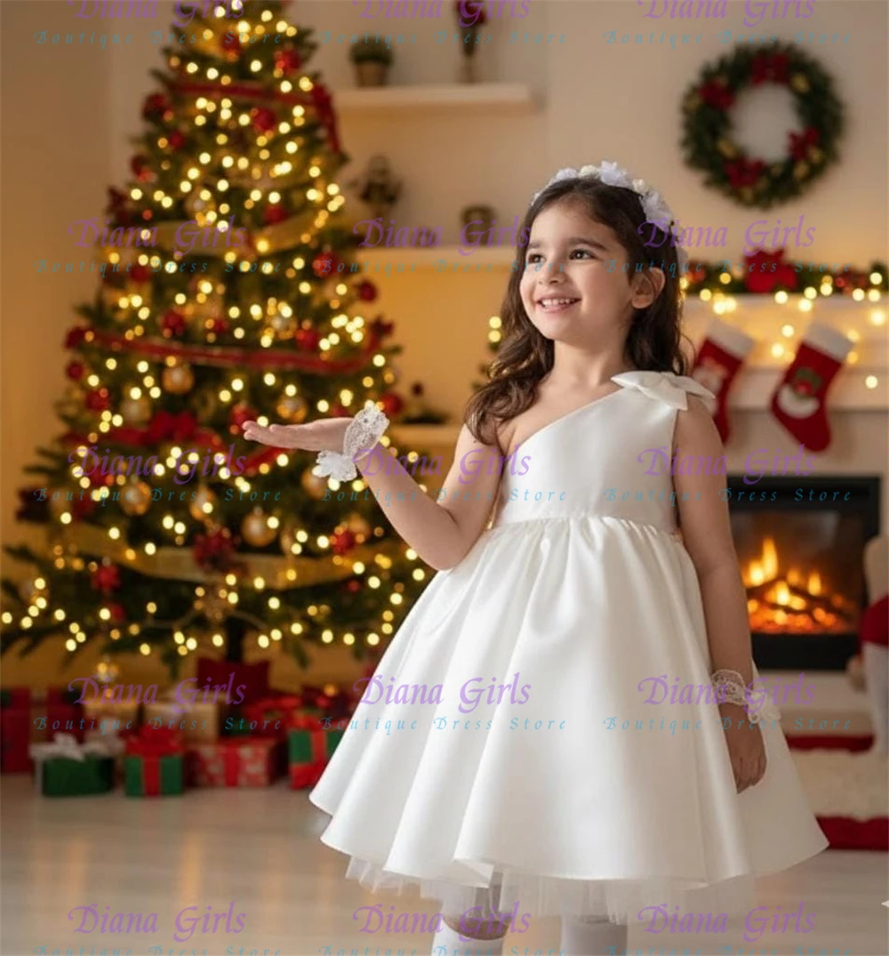 2026 New Quality Christmas Gorgeous Flower Girl Dress Satin With Tulle Fluffy Bow Applique For Kids Birthday Party Evening Gowns