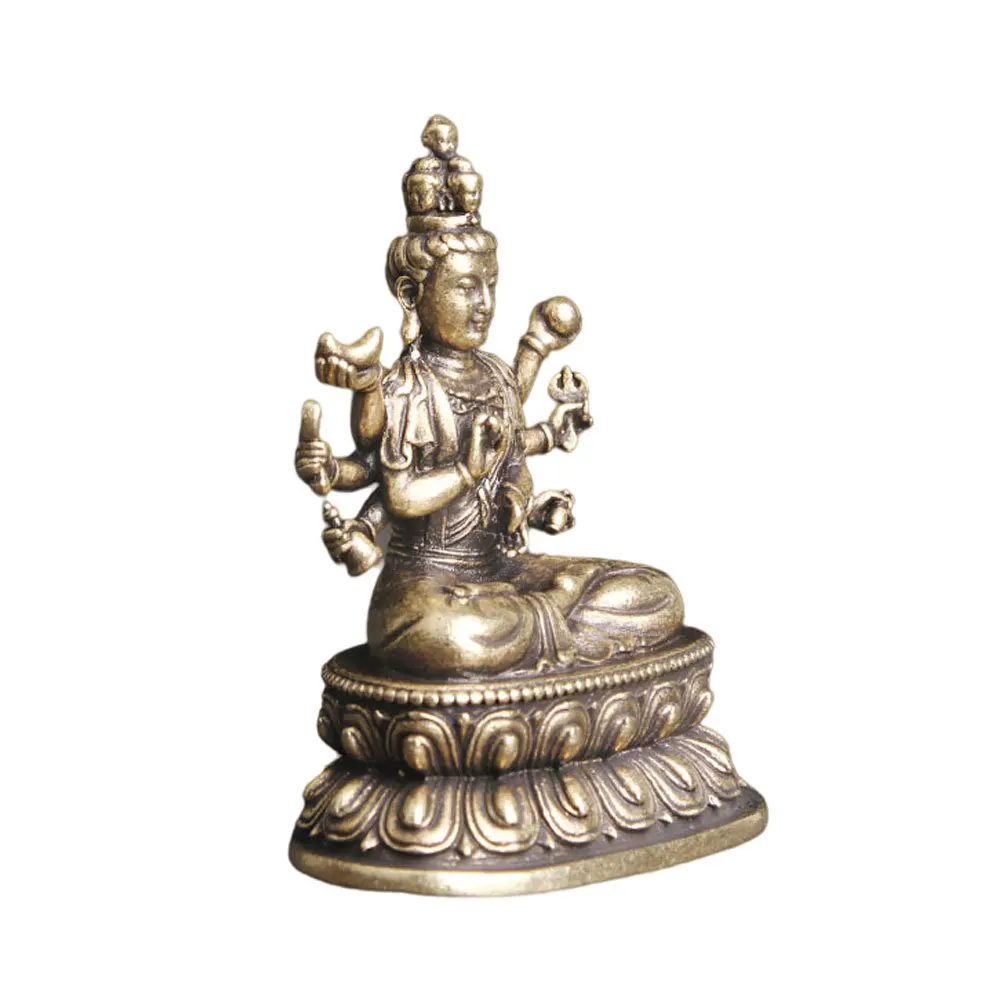 

Brass Guanyin Exquisite Desktop Exquisite Buddha Decor Decoration For Home Guanyin Shaped Office Temple Retro Golden