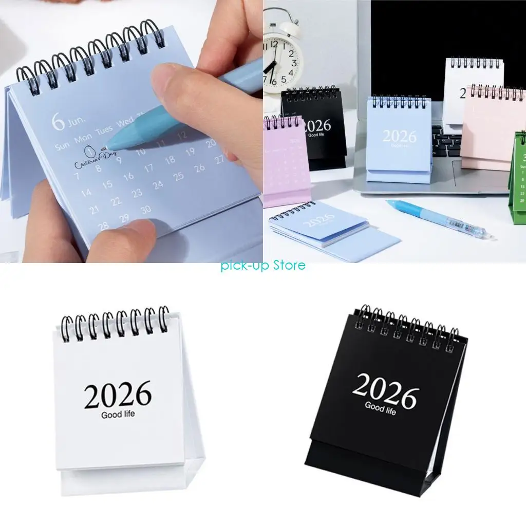 

Q5WA Portable 2026 Desktop Calendar Twin-Coil Binding Paper Calendar 19 Month Referance 01/2026 to 07/2027 For Scheduling