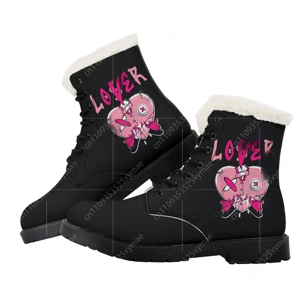 

Pink Loser Lover Pink Drip Heart Plush Boots Mens Womens Teenager Shoes Casual Boot Light High Quality Couple Customize Shoe