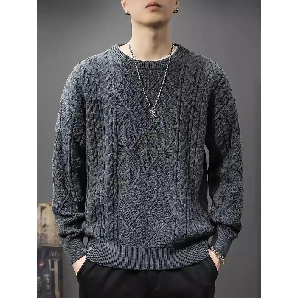 

Retro Japanese Twisted Sweater Men's Loose Casual Thiened round Ne Knitted irt Autumn Winter Faion Pure Color Trendy