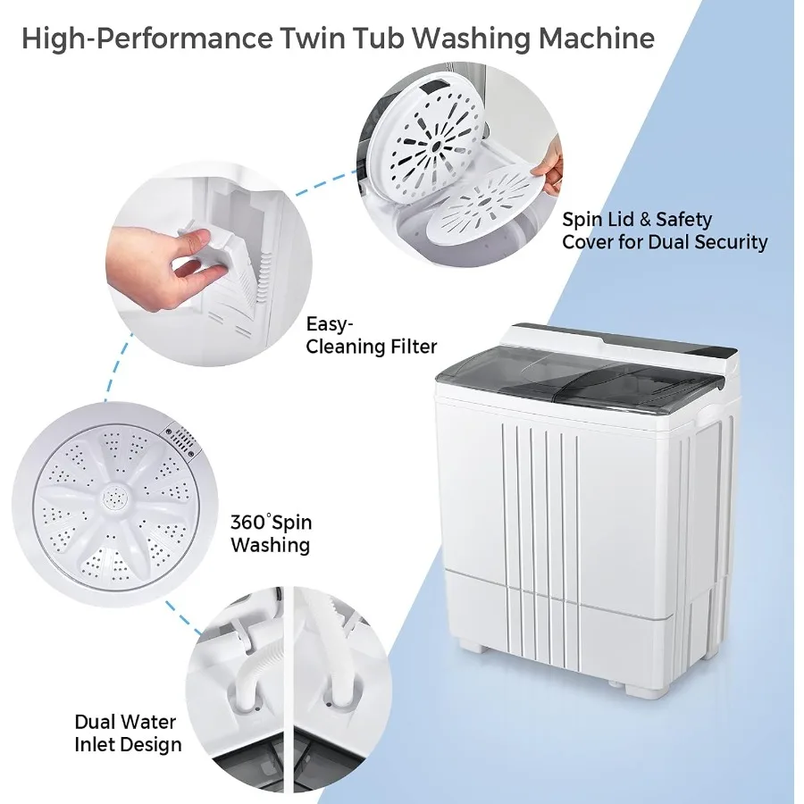 غسالة محمولة بسعة 21 رطلًا، غسالة 14.4 رطل وتصميم مدمج دوار 6.6 رطل، مثالية للشقق والمركبات الترفيهية