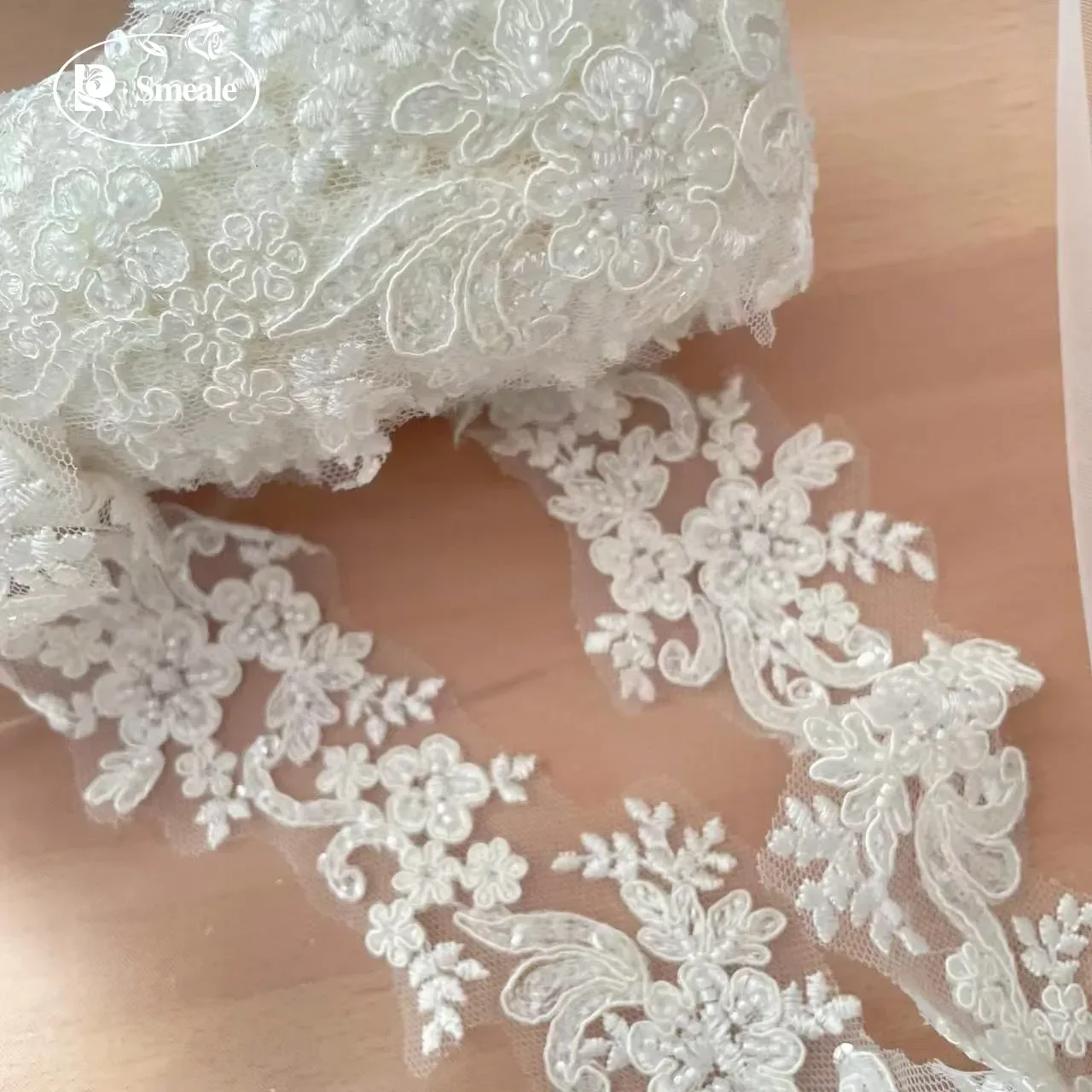 5Yards/lot Beaded Bridal Flower Lace Trim, DIY Veil, Sewing Accessories, High Quality Rayon, Wedding Dress RS1338
