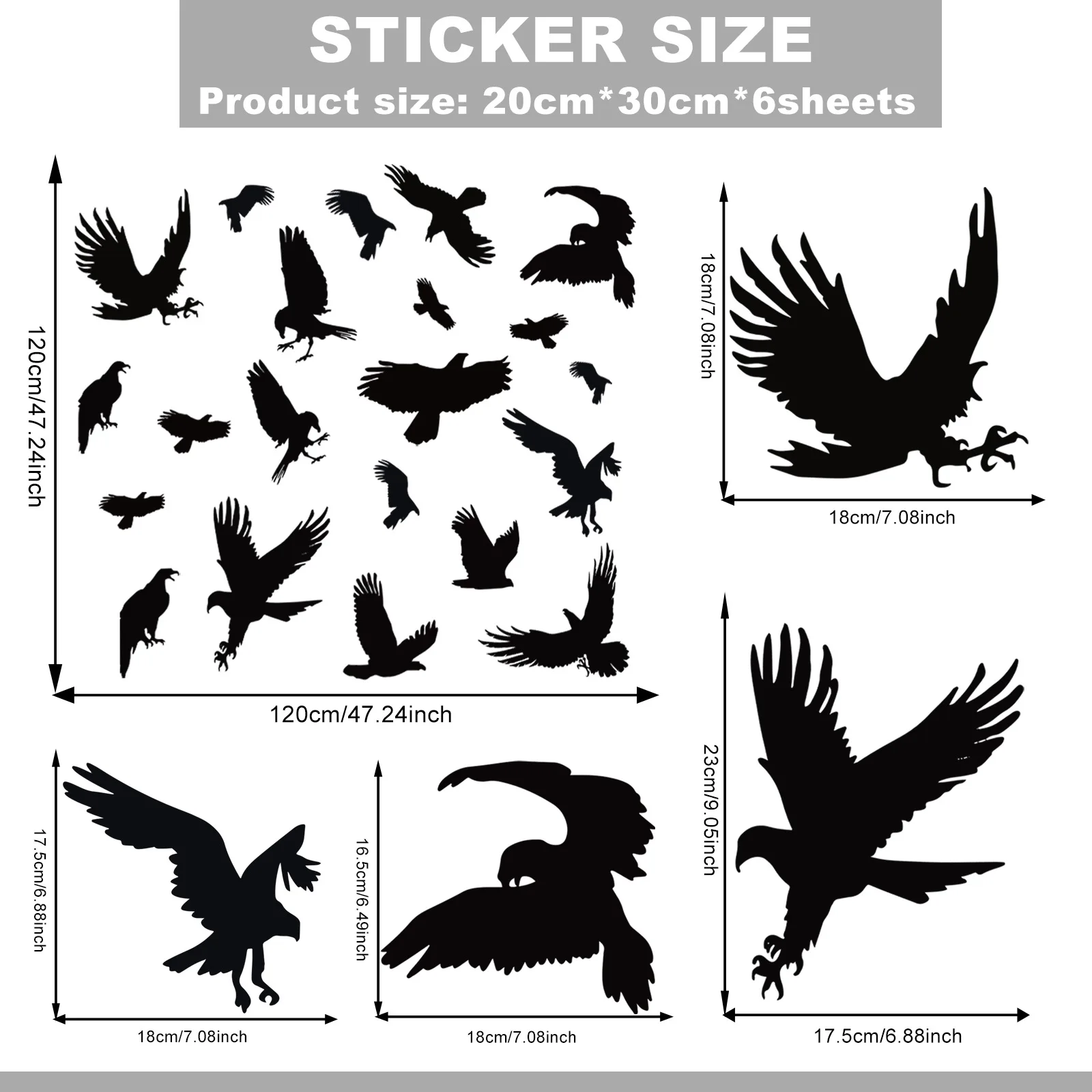 Black Bird Silhouette Window Clings for Bird Collision Prevention and Decorative Use on Residential or Commercial