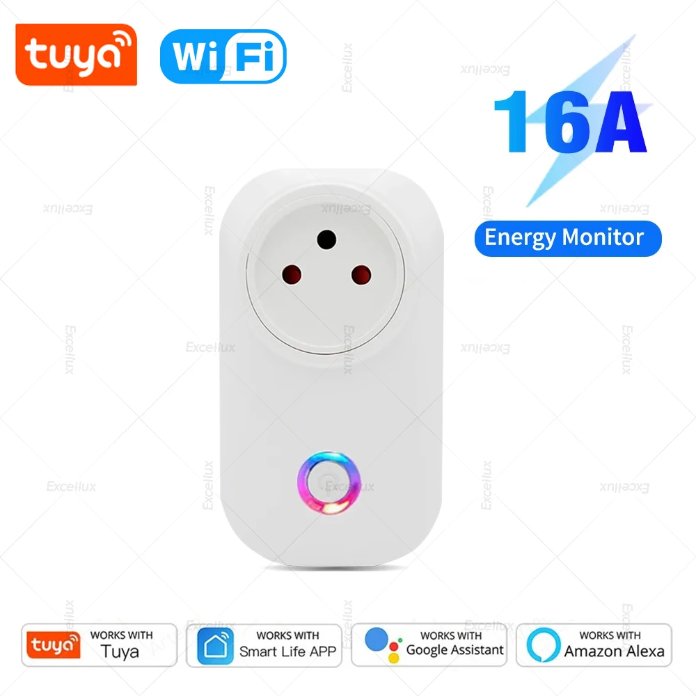

Умная вилка Tuya 16A, израильская розетка Wi-Fi с монитором мощности, синхронизация, розетка для управления приложением Smart Life, работает с Alexa Google Assistant