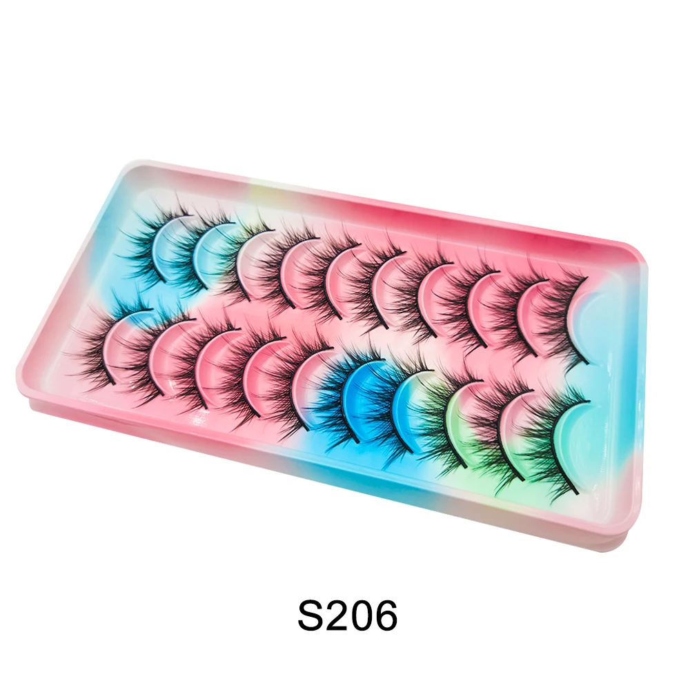 Natürliche Wimpern, 5/10 Paar, 3D-Manga-Wimpern, natürliche kurze Manga-Wimpern mit vollem Streifen, klares Band, weiches Licht, natürliche Anime-Wimpern – Detail 12