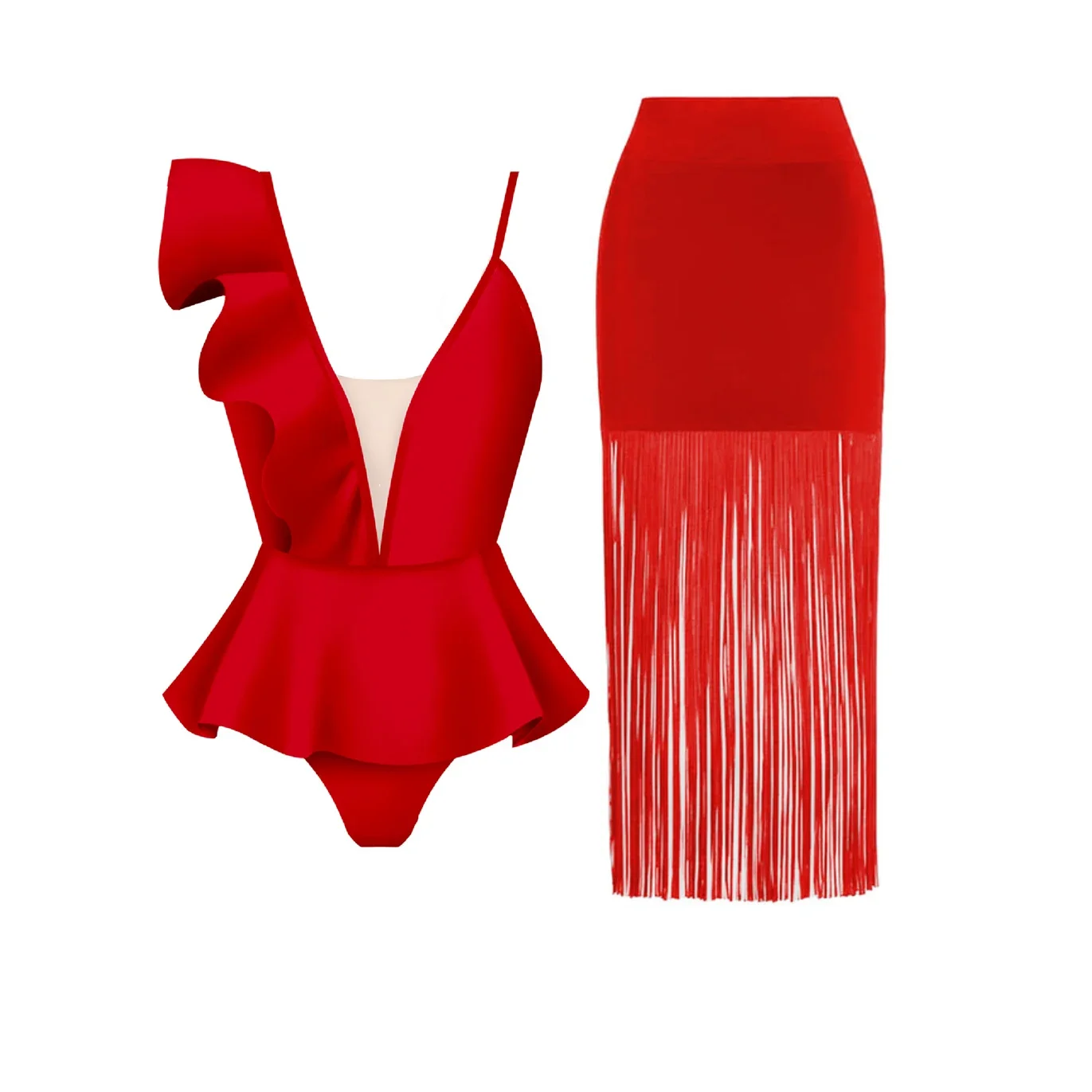 One Shoulder Ruffle Swimsuit With Cover Up Sexy Deep V Swimwear Women Floral Bikini Flat Belly Swimsuits Black Bathsuit Bodysuit