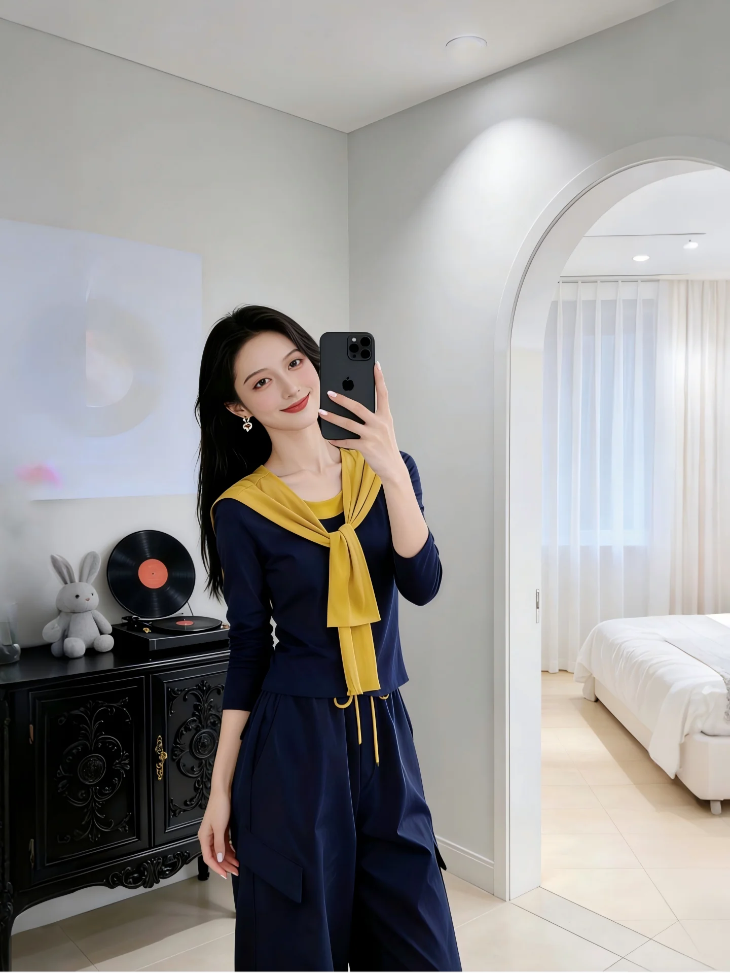 

Color Block Long Sleeve Shirt And Wide Leg Pants Two Piece Set for Women Commute Casual Style Spring New Arrival